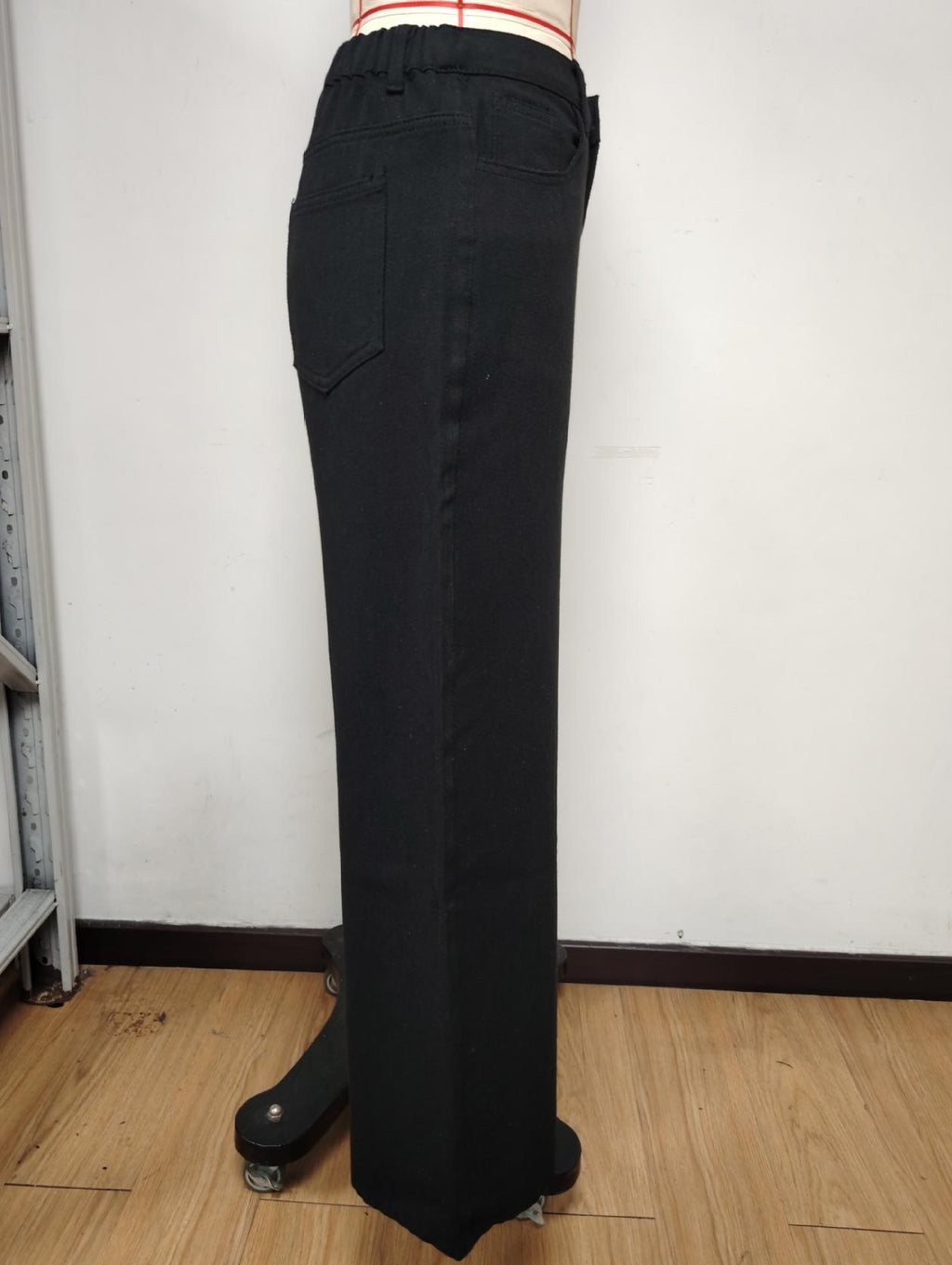 Fleece Lined Elastic Back High Waist Wide Leg Jeans - Black - 4