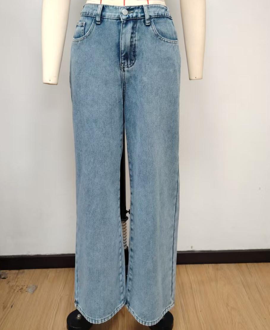 Fleece Lined Elastic Back High Waist Wide Leg Jeans - Blue - 1
