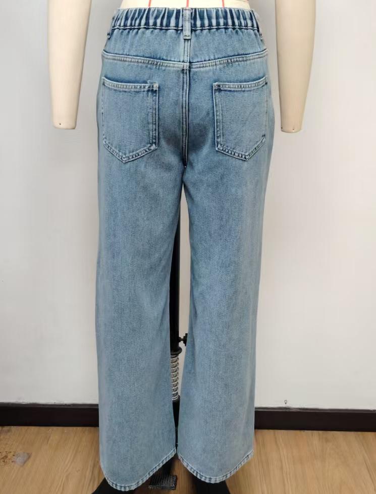 Fleece Lined Elastic Back High Waist Wide Leg Jeans - Blue - 2