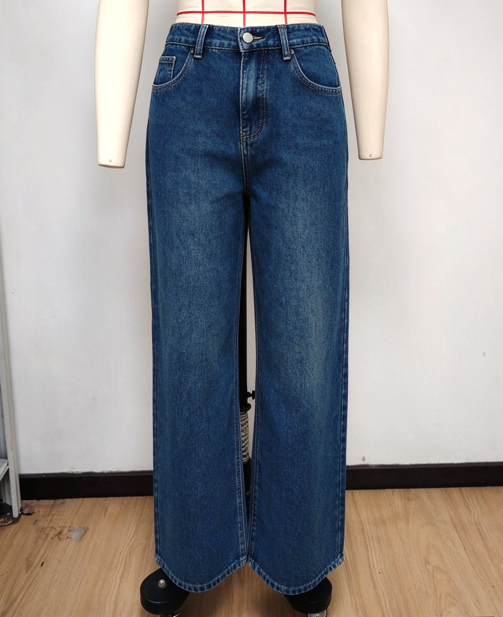 Fleece Lined Elastic Back High Waist Wide Leg Jeans - DarkBlue