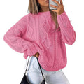 Chunky Cable Knit Slouchy Crew Pullover - Pink