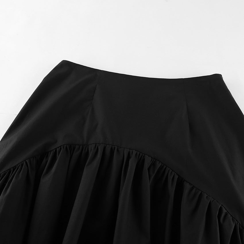 High Waist Ruffle Hem High Low Skirt - Black - 3