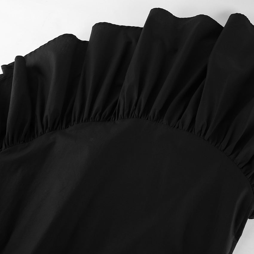 High Waist Ruffle Hem High Low Skirt - Black - 4