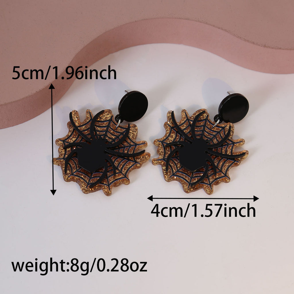 Spider Web Acrylic Statement Drop Earrings - Black