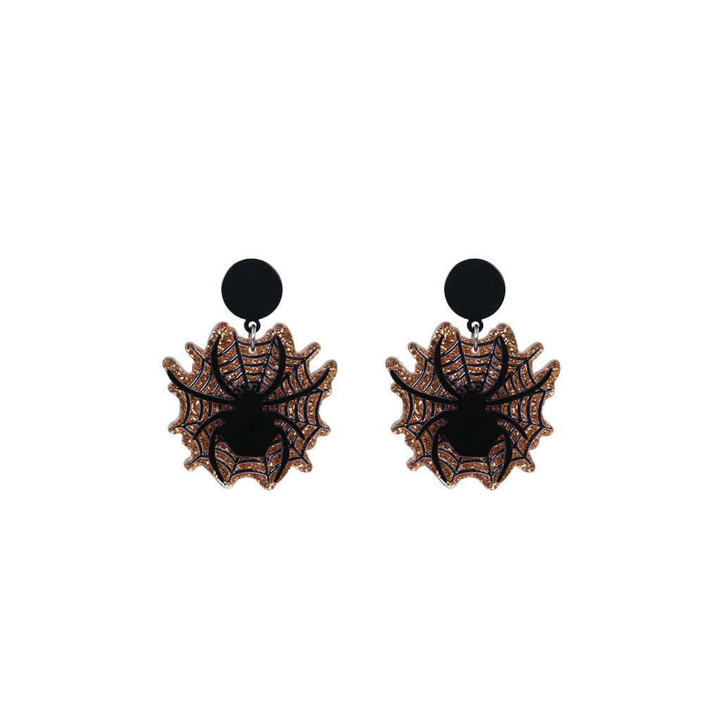 Spider Web Acrylic Statement Drop Earrings - Black - 1