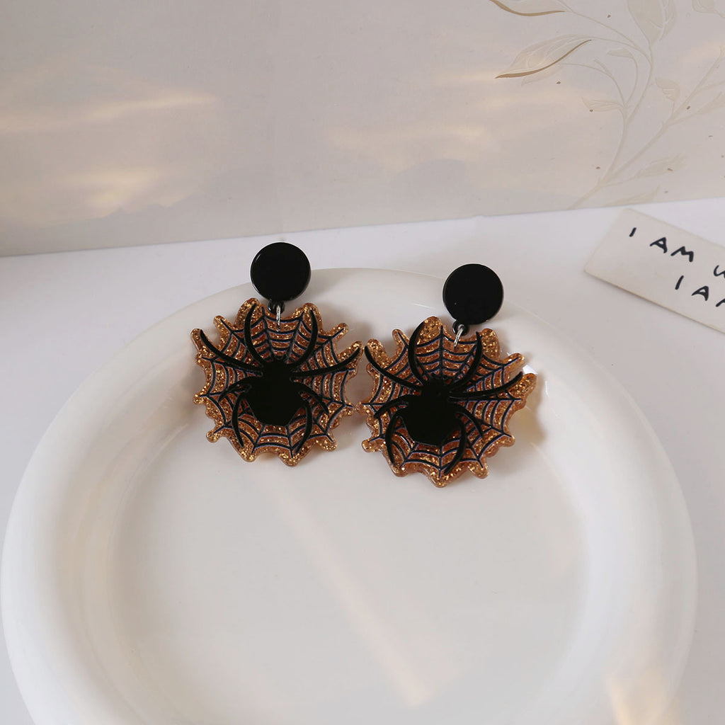 Spider Web Acrylic Statement Drop Earrings - Black - 2