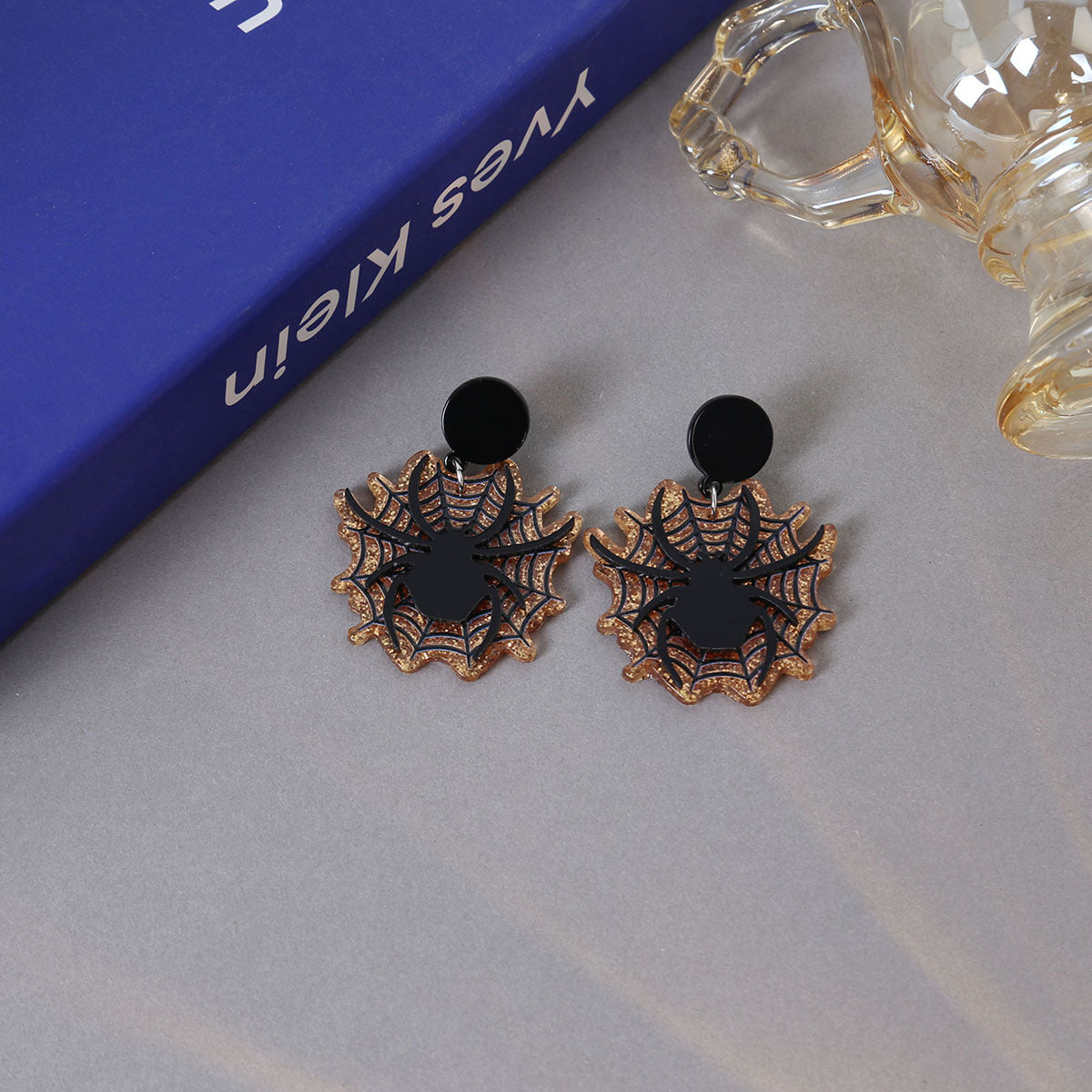 Spider Web Acrylic Statement Drop Earrings - Black - 3