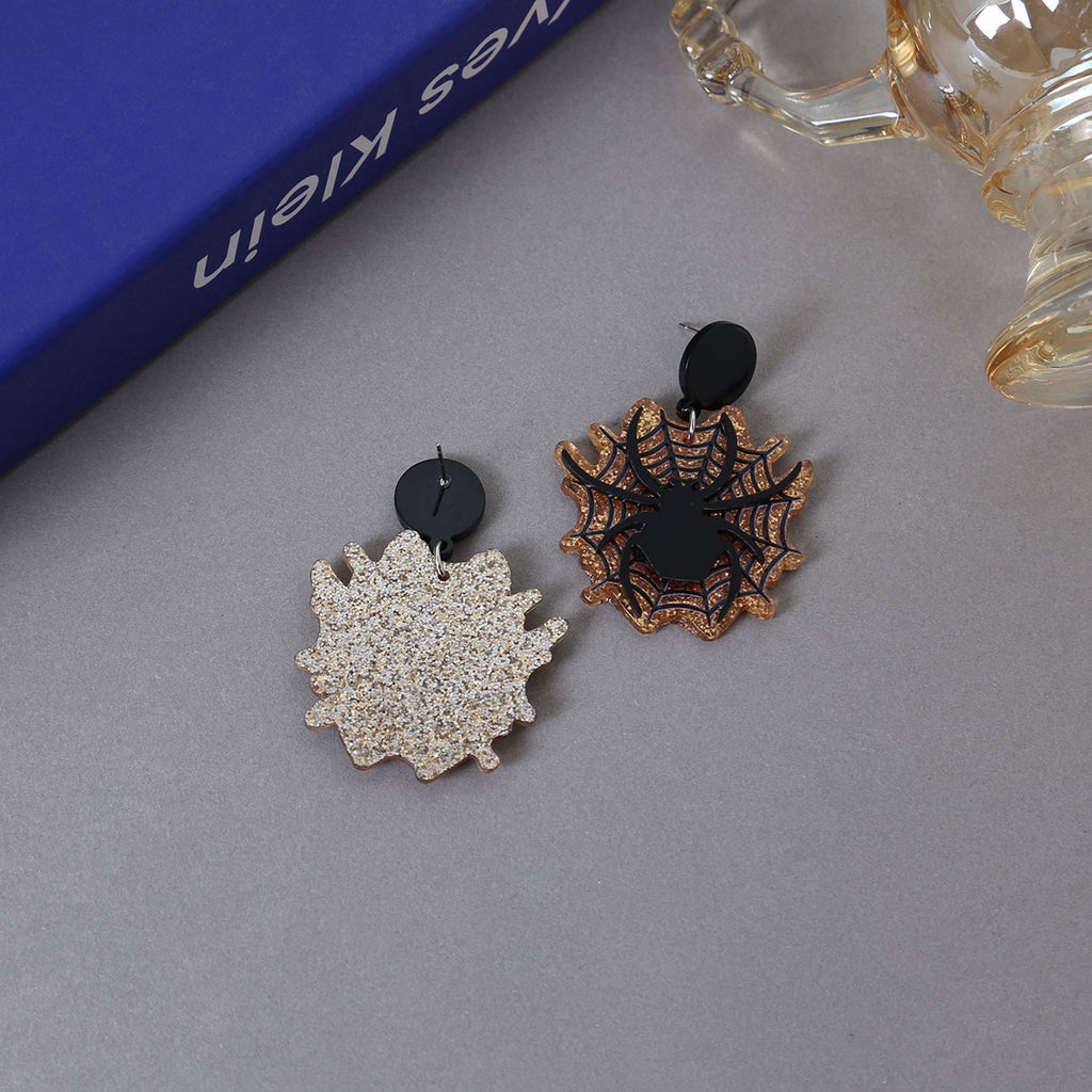 Spider Web Acrylic Statement Drop Earrings - Black - 4