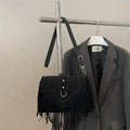 Fringed Faux Suede Western Crossbody Purse - Black