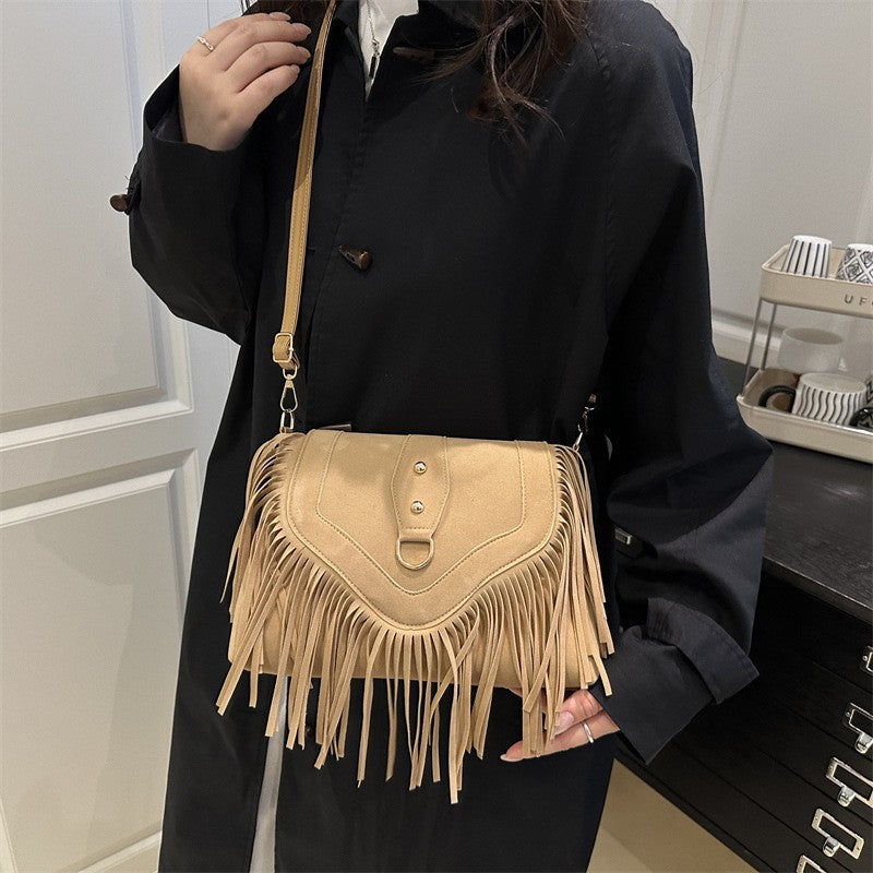 Fringed Faux Suede Western Crossbody Purse