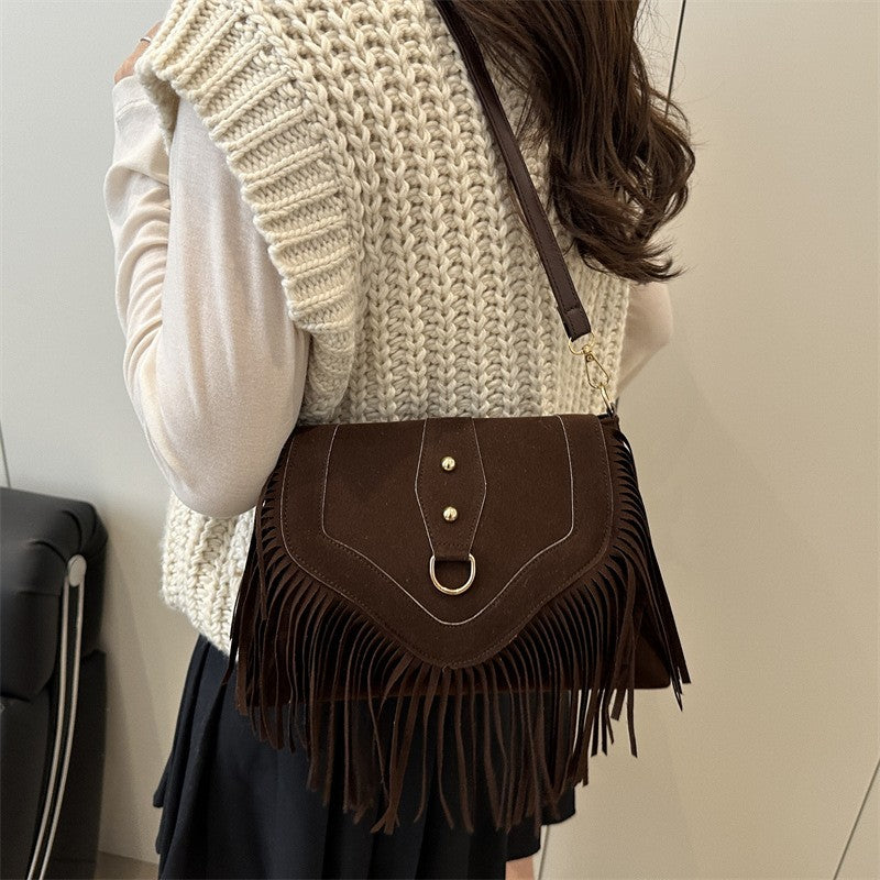 Fringed Faux Suede Western Crossbody Purse