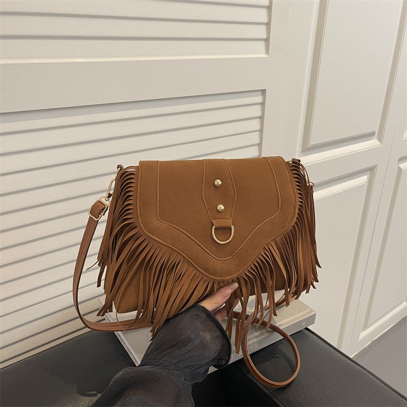 Fringed Faux Suede Western Crossbody Purse