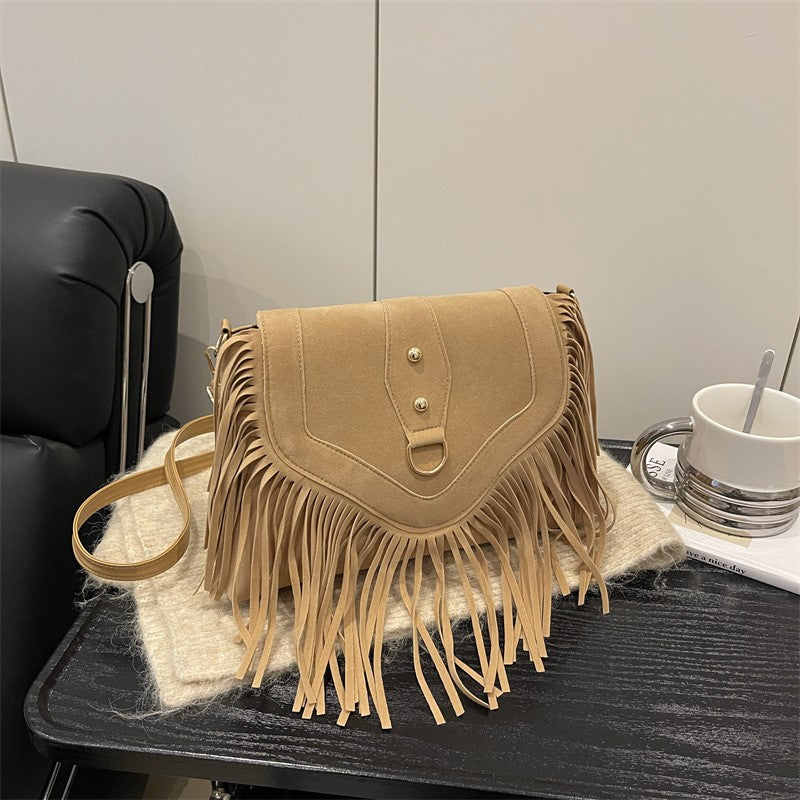Fringed Faux Suede Western Crossbody Purse