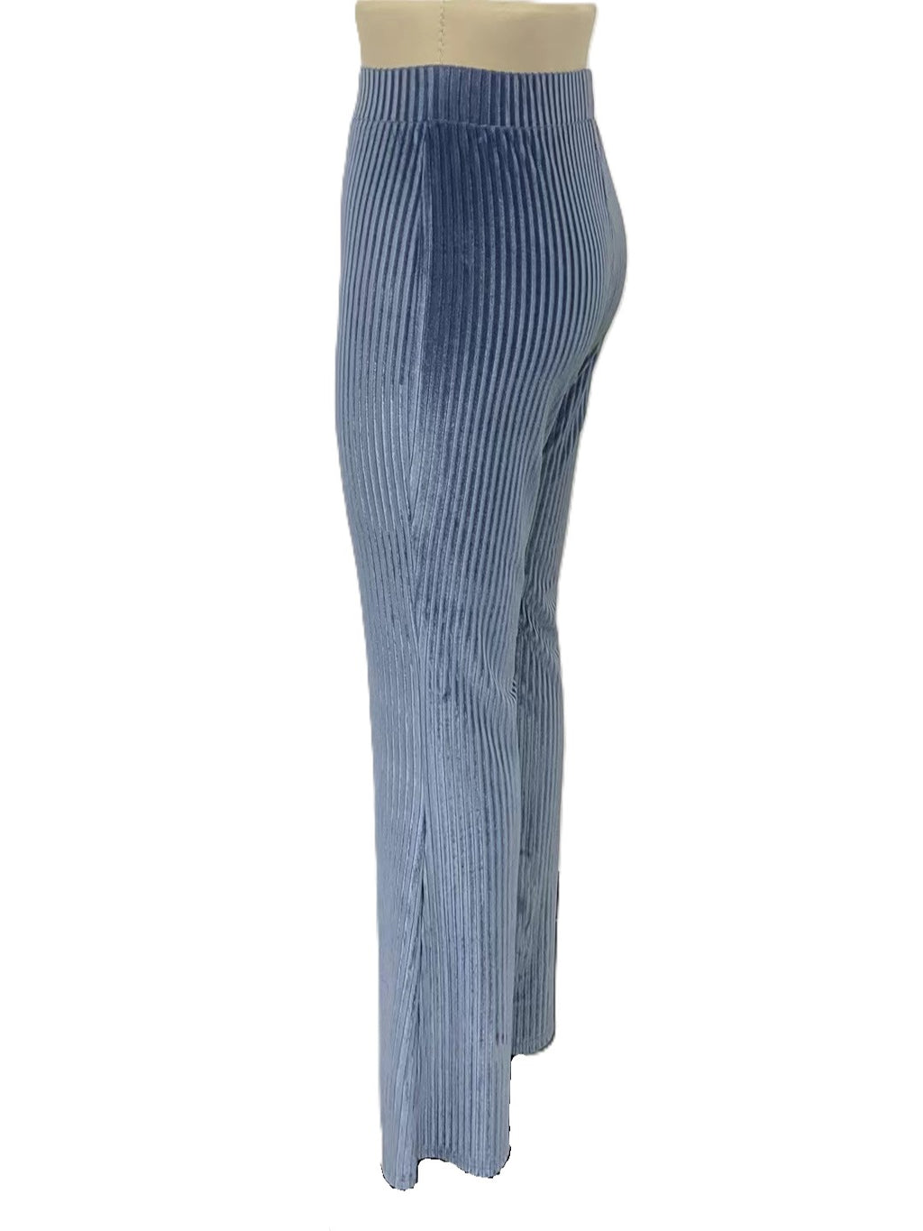High Rise Ribbed Velvet Flare Pants - HazeBlue - 5
