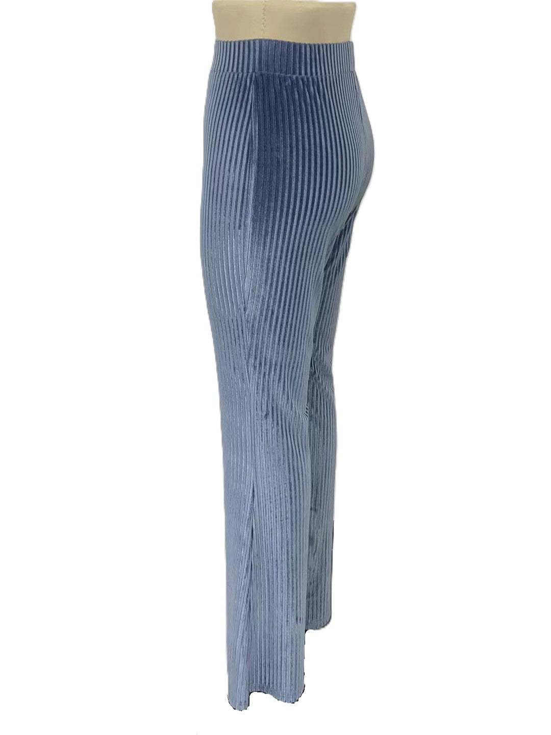 High Rise Ribbed Velvet Flare Pants - HazeBlue - 5