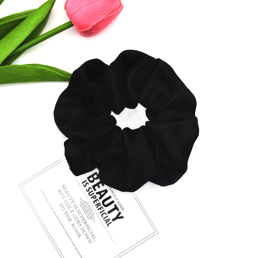 Oversized Smooth Satin Scrunchie - Black