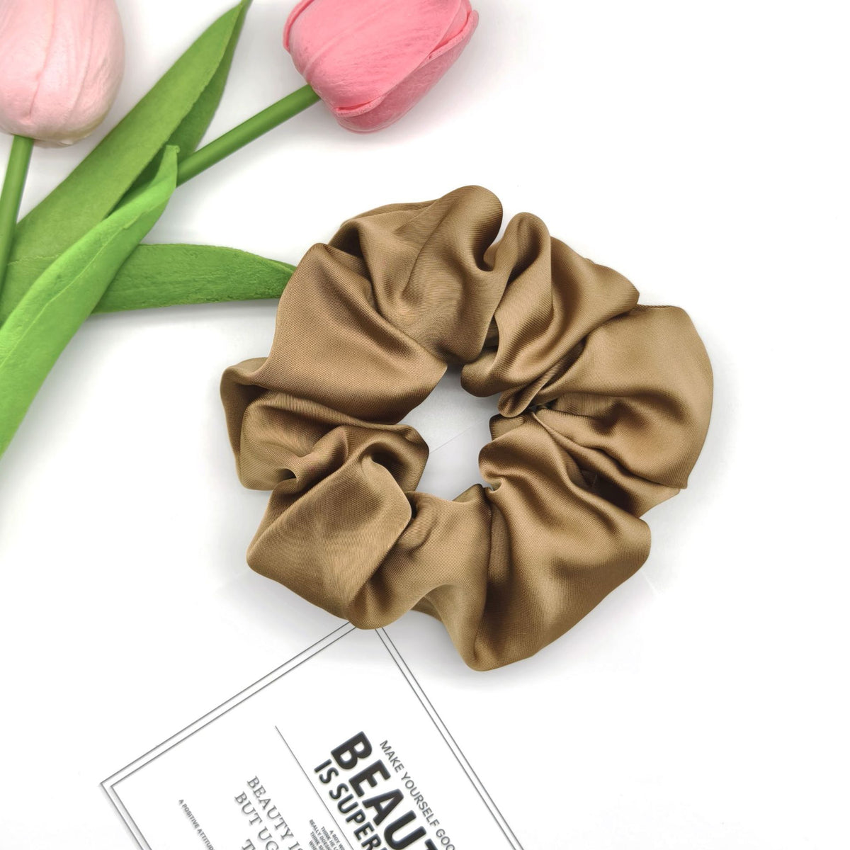 Oversized Smooth Satin Scrunchie - Caramel