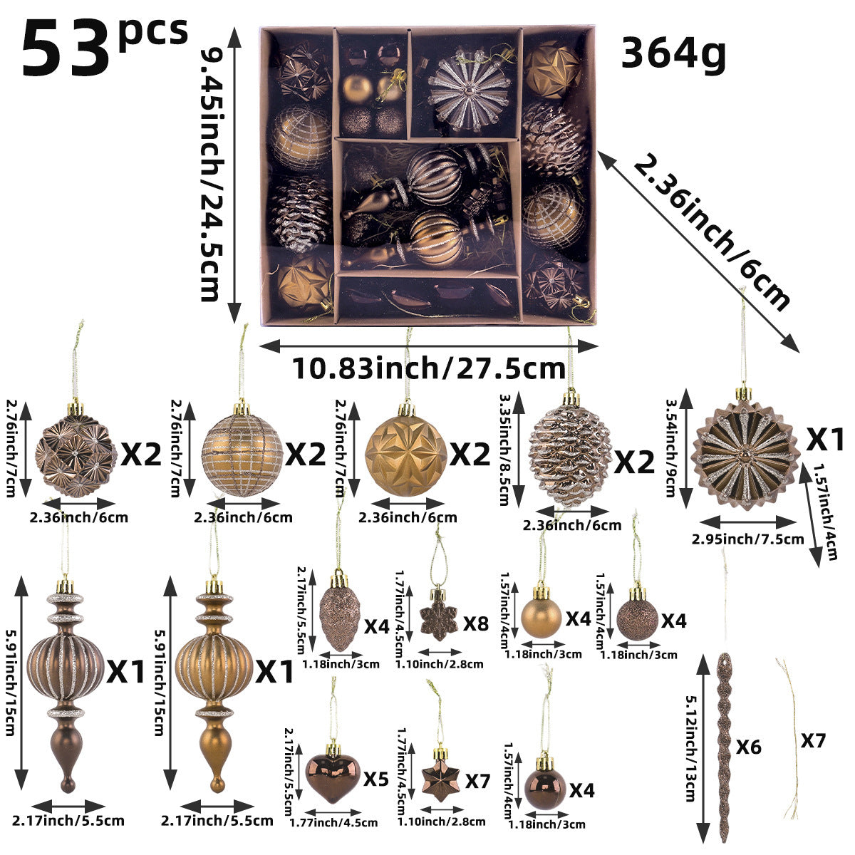 Boxed Christmas Tree Ornament Set With Pinecones - NO-1