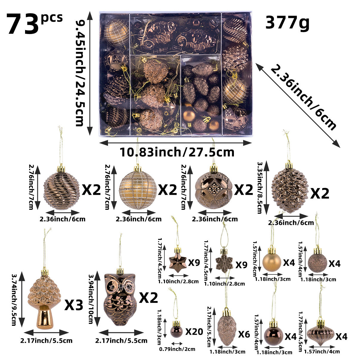 Boxed Christmas Tree Ornament Set With Pinecones - NO-2 - 1