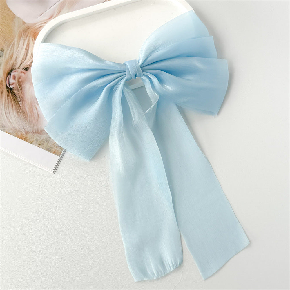 Oversized Organza Bow Hair Clip - Blue