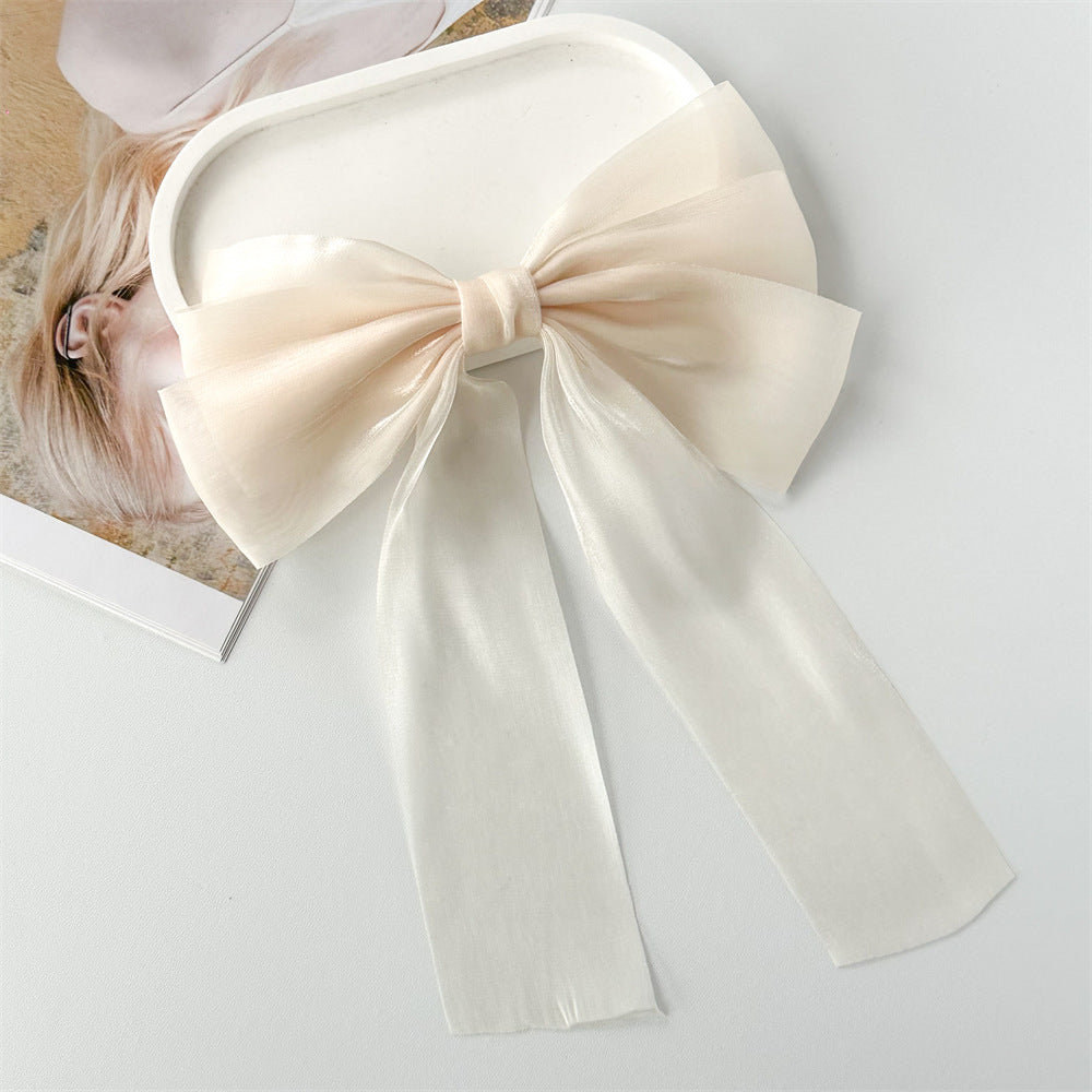 Oversized Organza Bow Hair Clip - Offwhite