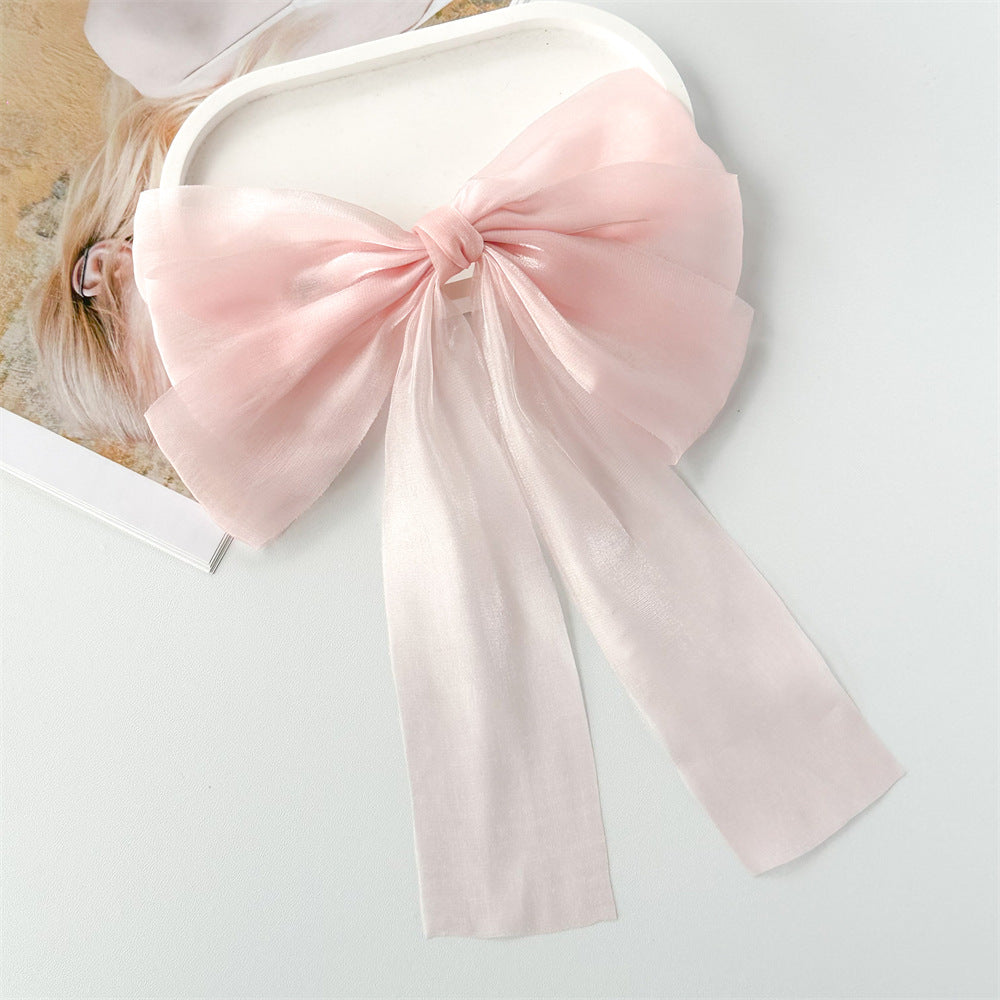 Oversized Organza Bow Hair Clip - Pink
