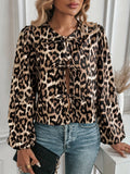 Leopard Balloon Sleeve Tie Front Blouse - Leopard