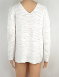 White V Neck Chunky Knit Slouchy Sweater - White