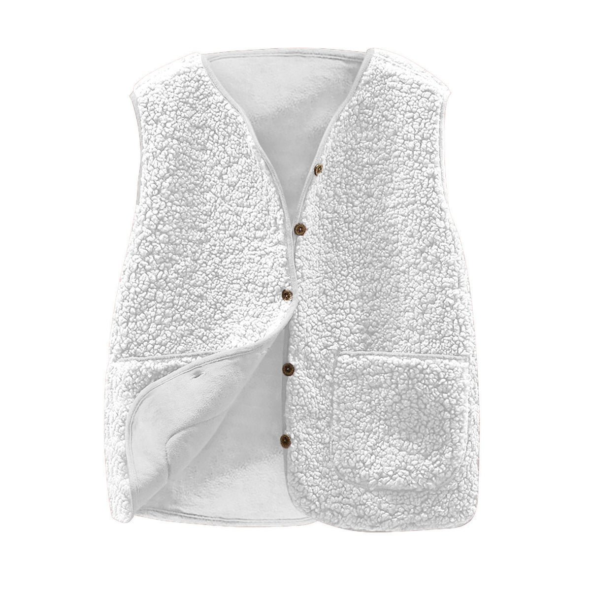 Teddy Sherpa V Neck Buttoned Gilet Vest - white