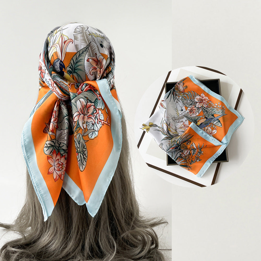 Floral Satin Square Head Scarf - NO04