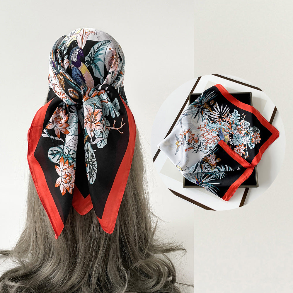 Floral Satin Square Head Scarf - NO05