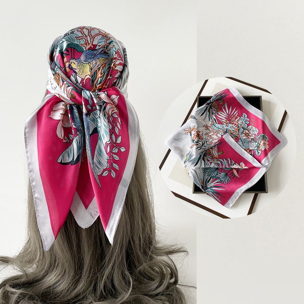 Floral Satin Square Head Scarf - NO06