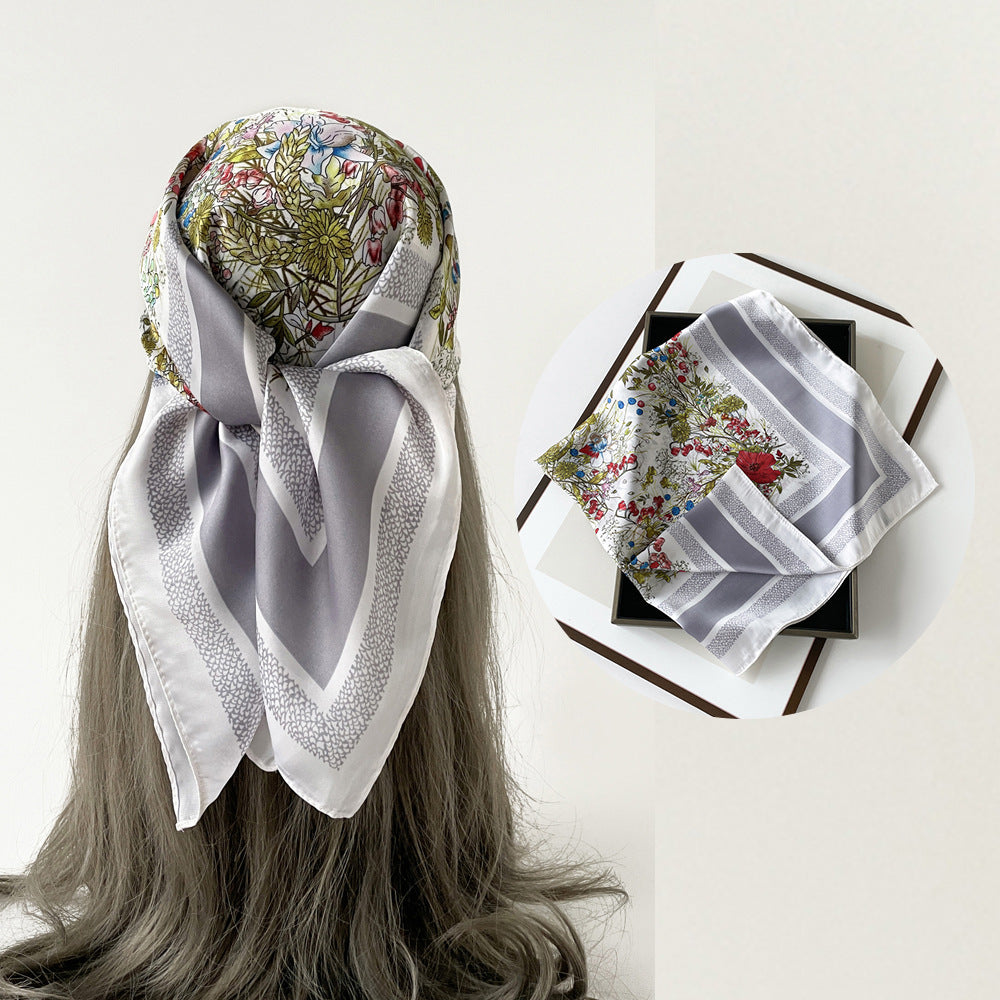 Floral Satin Square Head Scarf - NO08