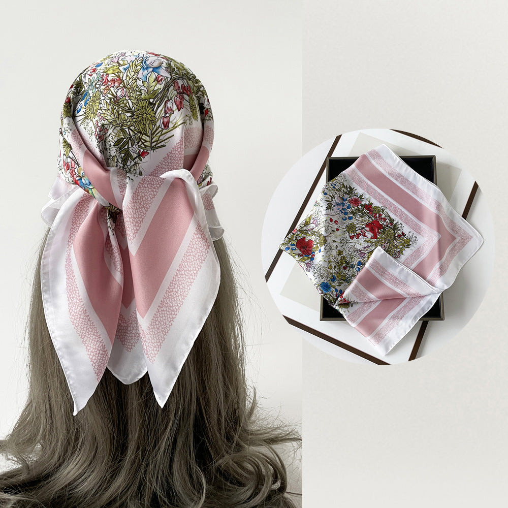 Floral Satin Square Head Scarf - NO09