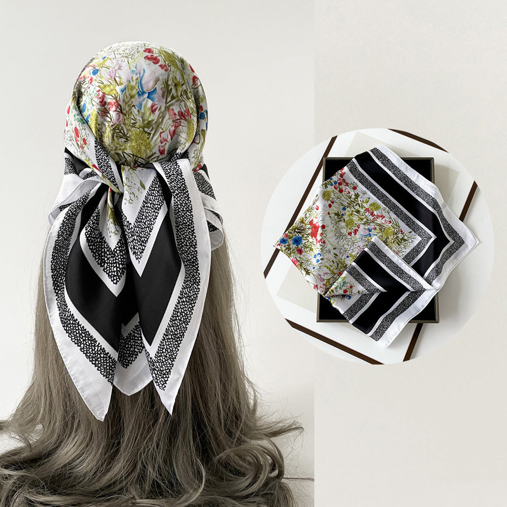Floral Satin Square Head Scarf - NO10