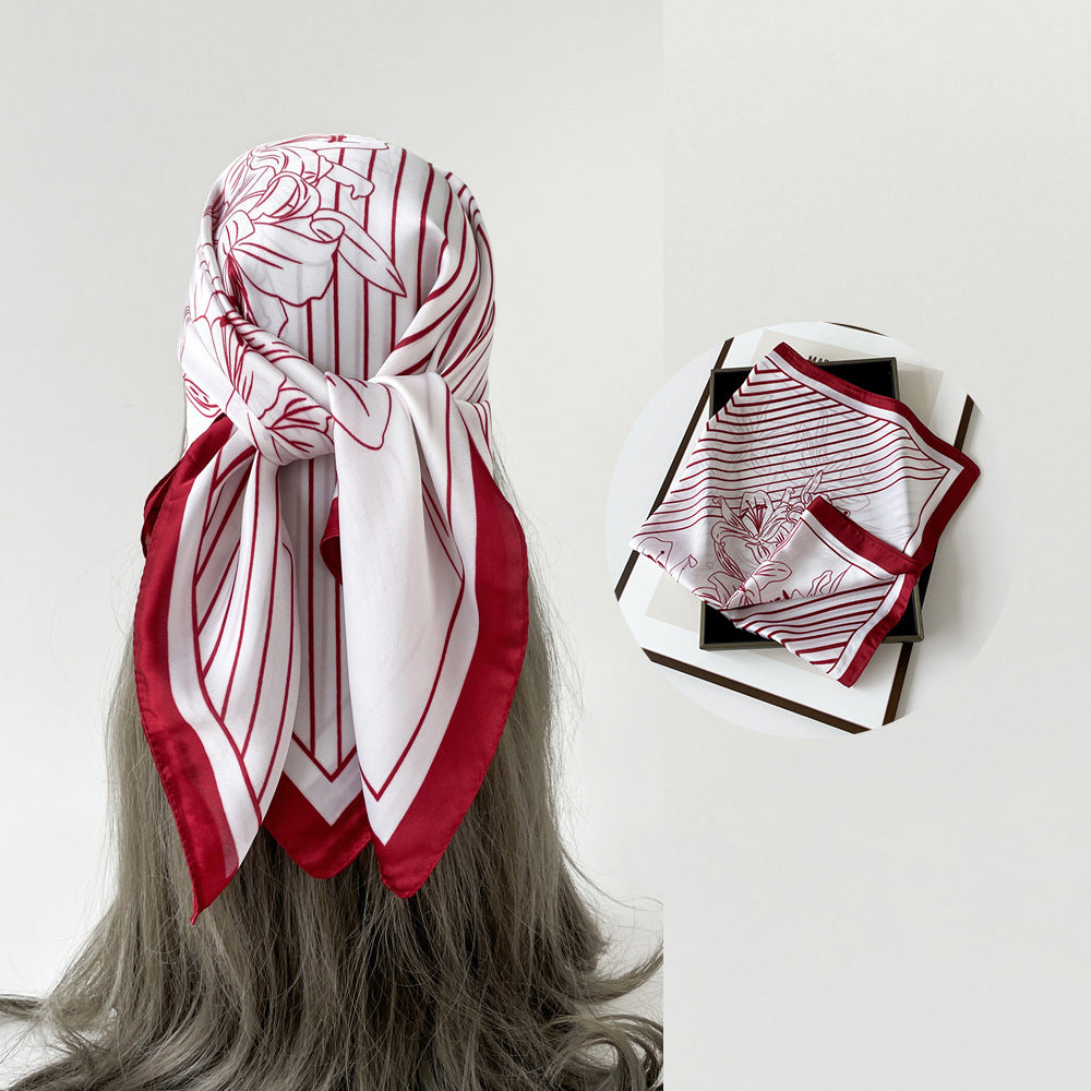 Floral Satin Square Head Scarf - NO12