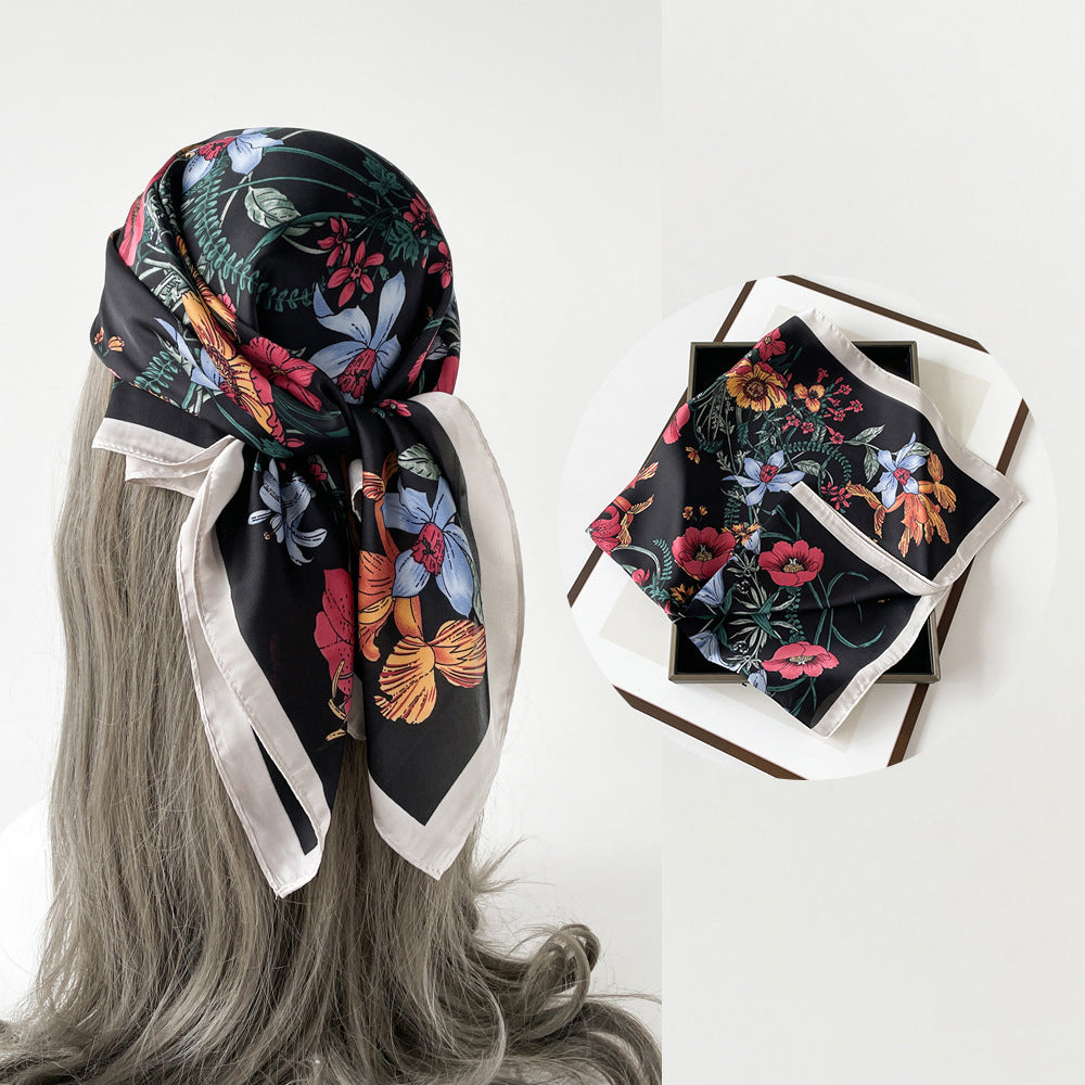 Floral Satin Square Head Scarf - NO13