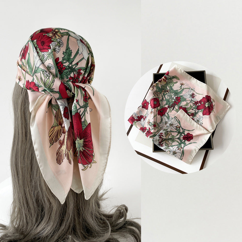 Floral Satin Square Head Scarf - NO14