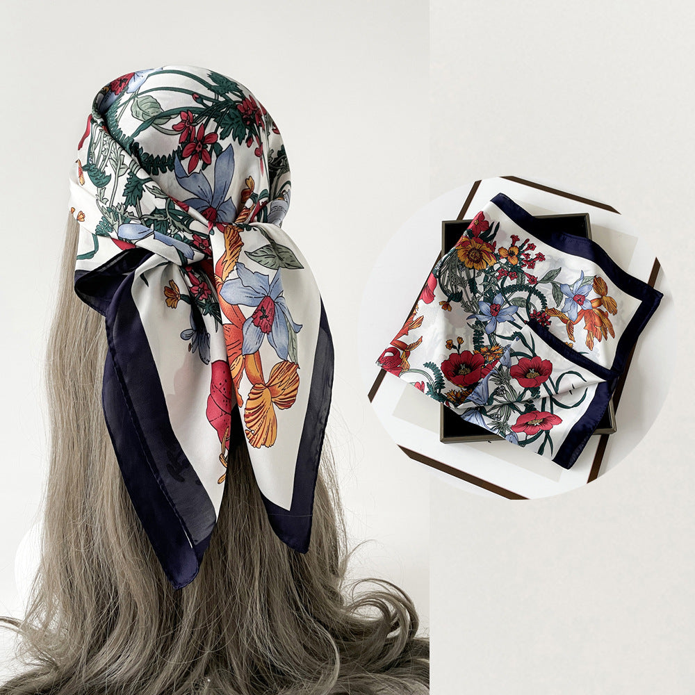 Floral Satin Square Head Scarf - NO15