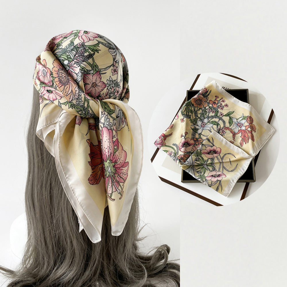 Floral Satin Square Head Scarf - NO16