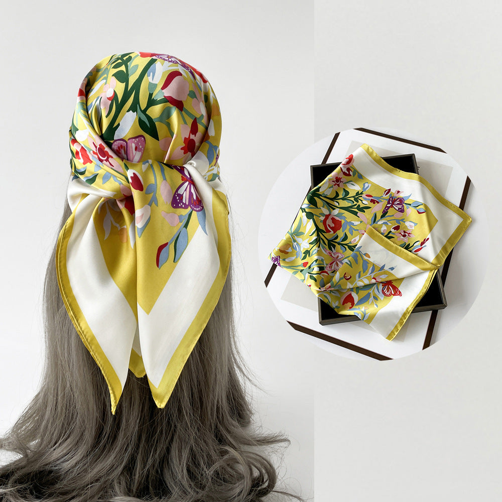 Floral Satin Square Head Scarf - NO17