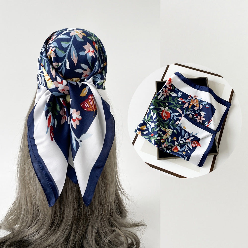 Floral Satin Square Head Scarf - NO18