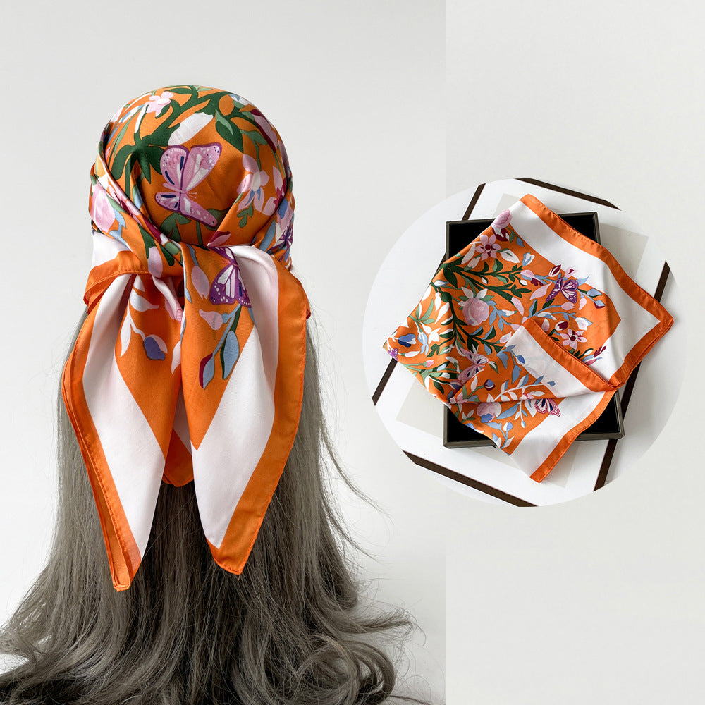 Floral Satin Square Head Scarf - NO19
