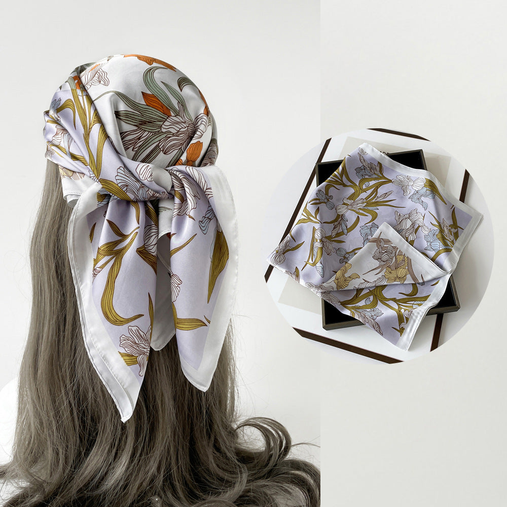 Floral Satin Square Head Scarf - NO20