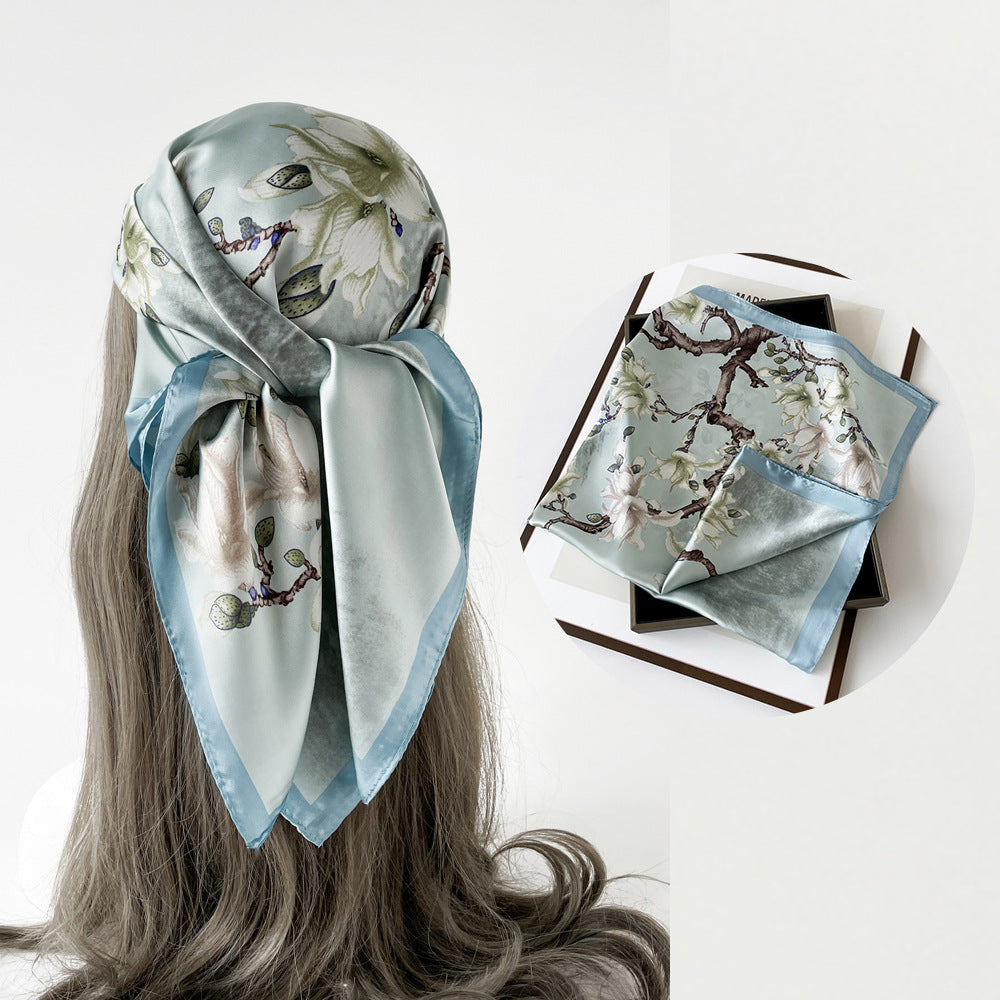 Floral Satin Square Head Scarf - NO21