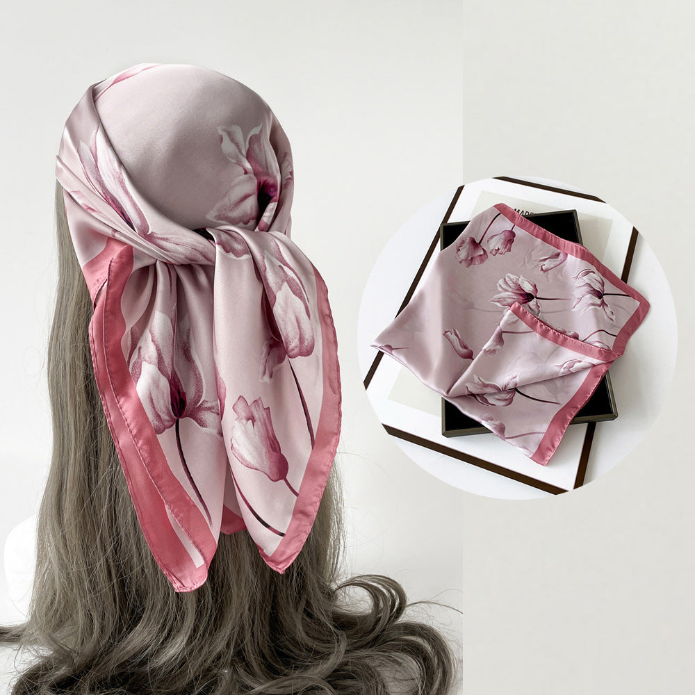 Floral Satin Square Head Scarf - NO22