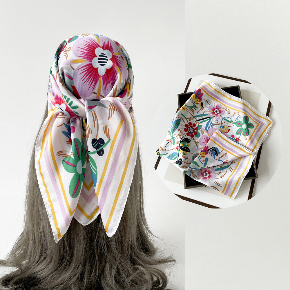 Floral Satin Square Head Scarf - NO23