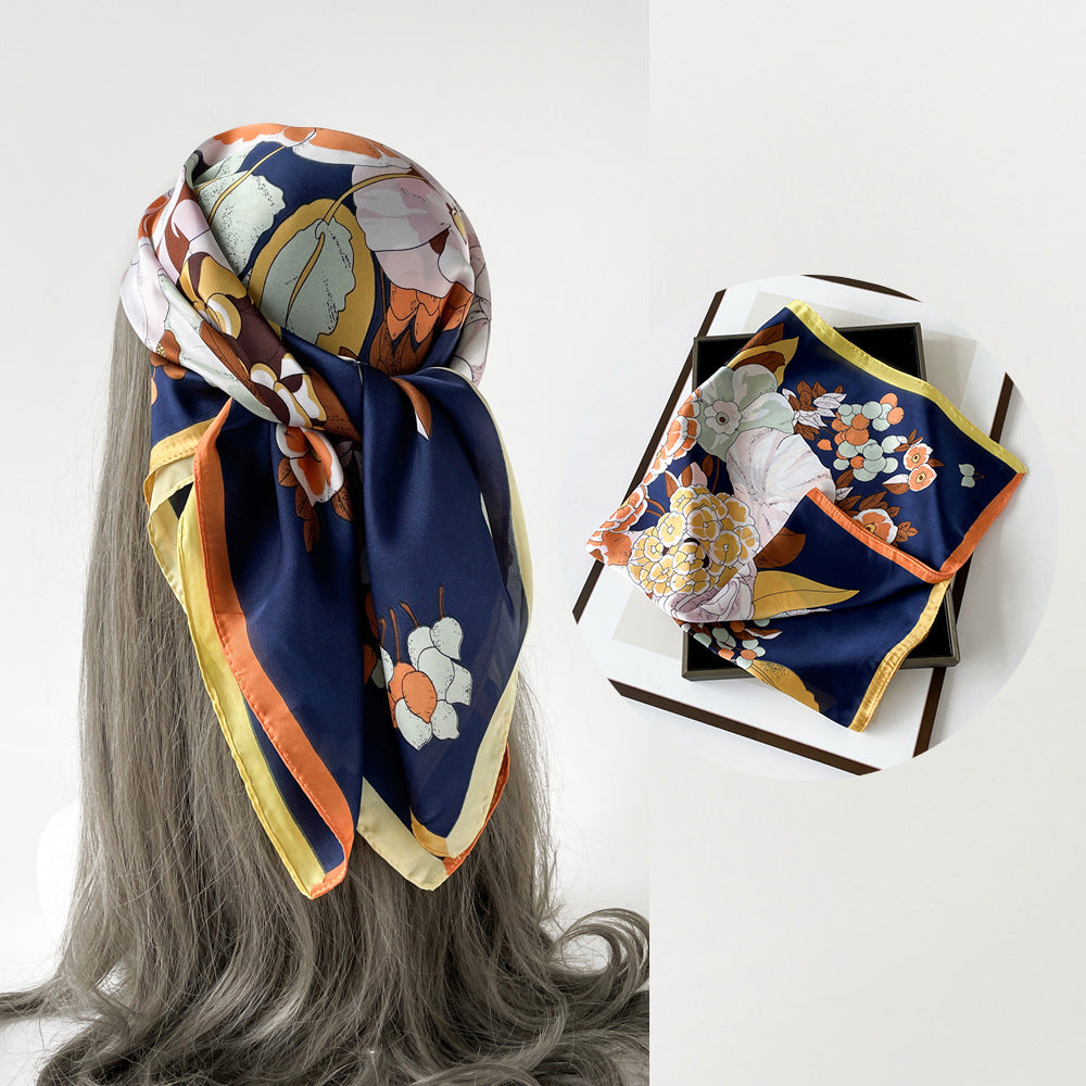 Floral Satin Square Head Scarf - NO25