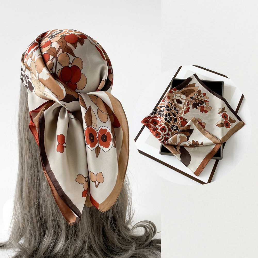 Floral Satin Square Head Scarf - NO26