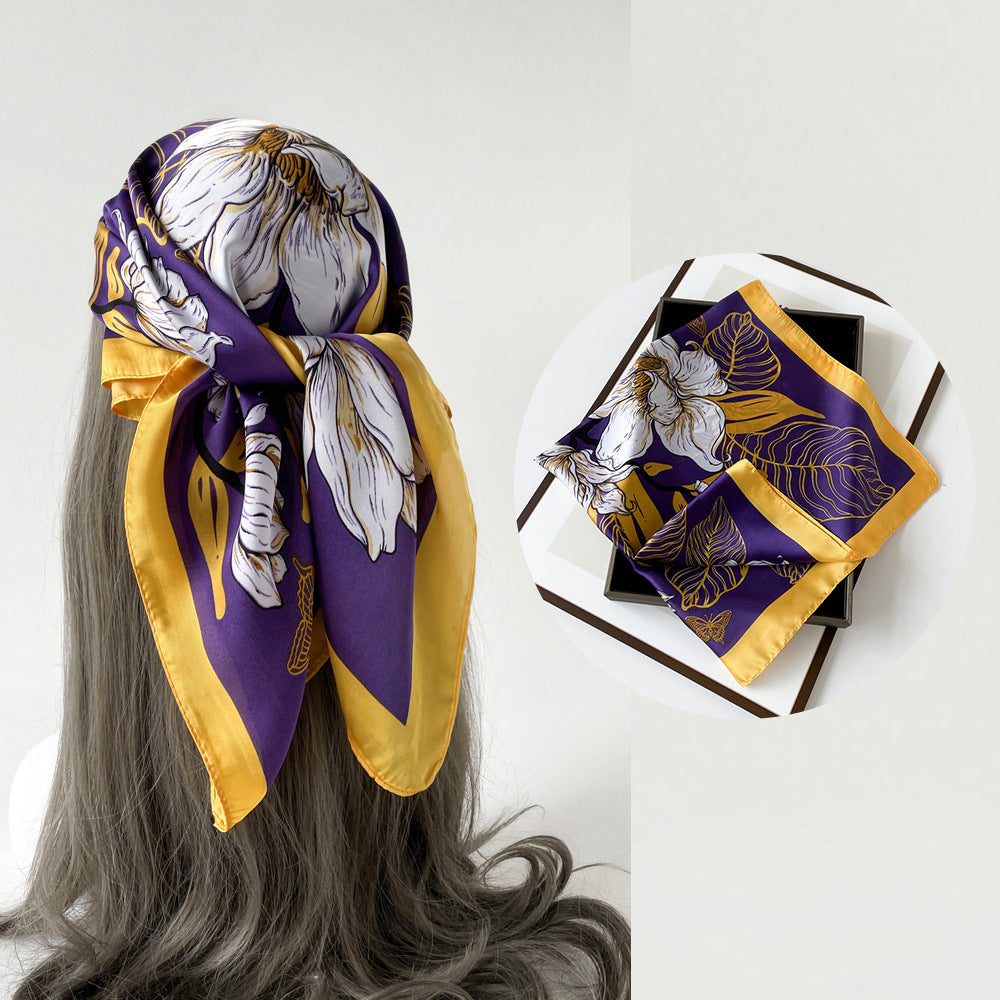 Floral Satin Square Head Scarf - NO27